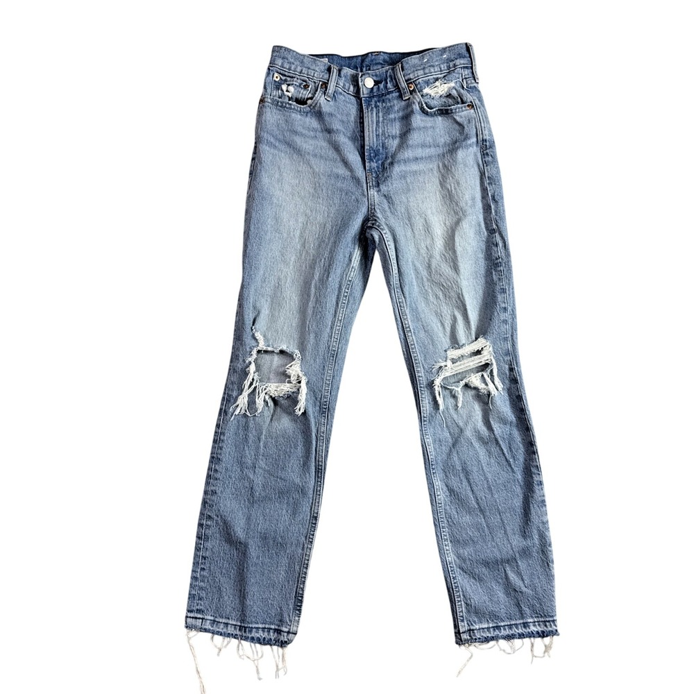 Gap Cheeky Straight High Rise Distressed Jeans Stretch‎ Button fly Sz 27 4R